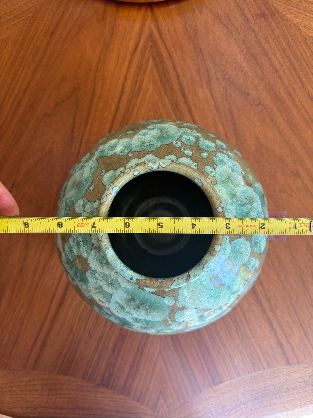 Round Ceramic Vase with Turquoise Crystalline Glaze - Picture 6 of 6